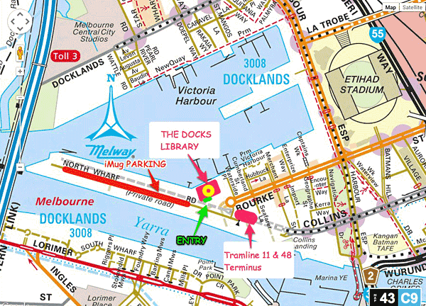 map showing location of The Library at The Dock